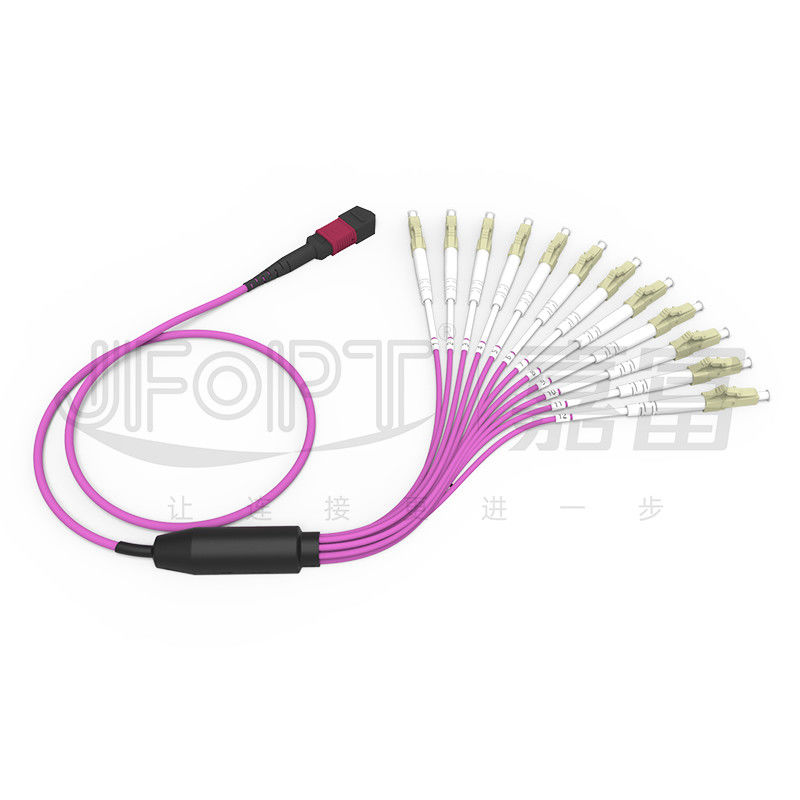 MPO - LC Breakout Patch Cord 2.0mm Fanout LC DX Với Clip MM Mất tiêu chuẩn Ferrule