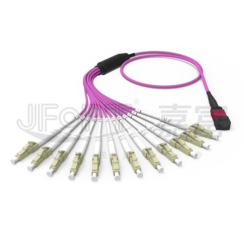 MPO - LC Breakout Patch Cord 2.0mm Fanout LC DX Với Clip MM Mất tiêu chuẩn Ferrule