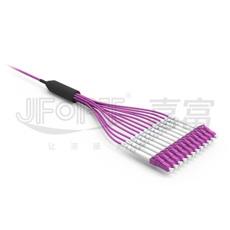 Cáp mini Cáp quang 12 lõi kết thúc trước với đầu nối LC UPC Multimode OM4 Violet Nhánh 0,5m