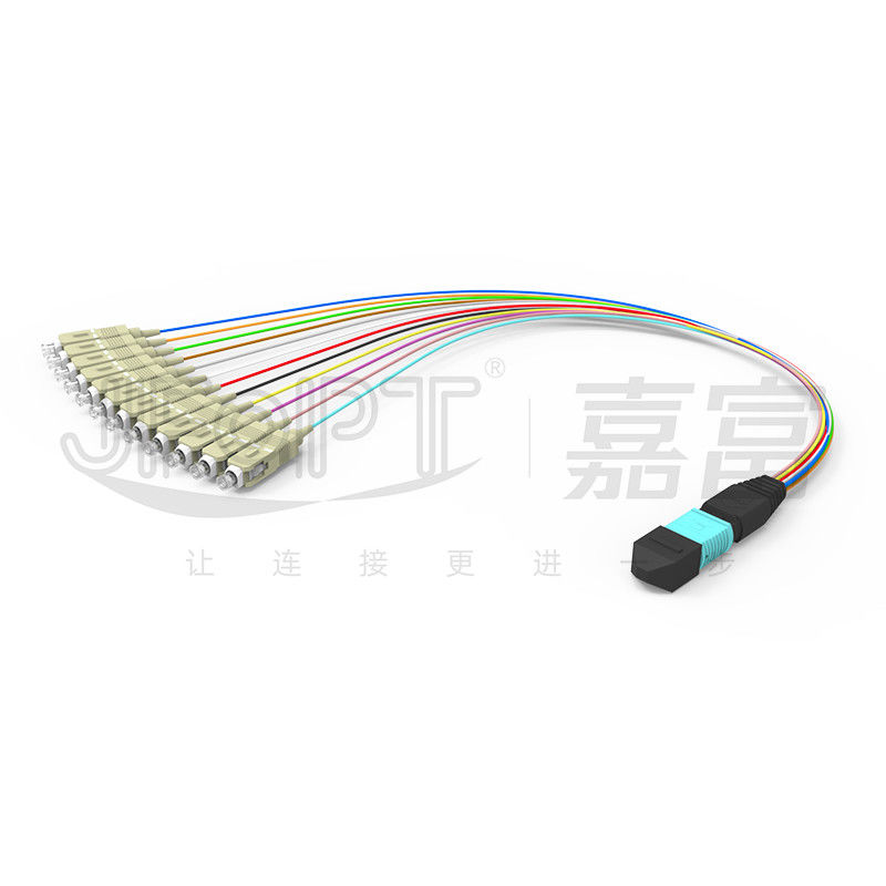 Cáp đột phá OM3 MPO đa chế độ 0,3m MPO / PC - SC / APC Dây nối nhánh 0,9mm tổn thất thấp