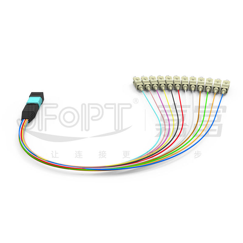 Cáp đột phá OM3 MPO đa chế độ 0,3m MPO / PC - SC / APC Dây nối nhánh 0,9mm tổn thất thấp