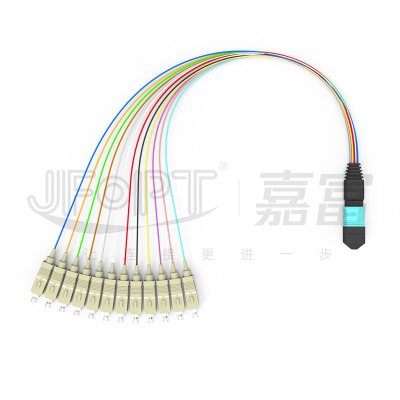 Cáp đột phá OM3 MPO đa chế độ 0,3m MPO / PC - SC / APC Dây nối nhánh 0,9mm tổn thất thấp