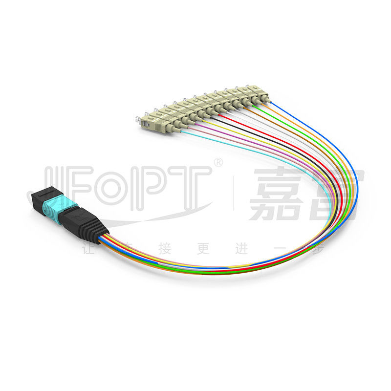 Cáp đột phá OM3 MPO đa chế độ 0,3m MPO / PC - SC / APC Dây nối nhánh 0,9mm tổn thất thấp