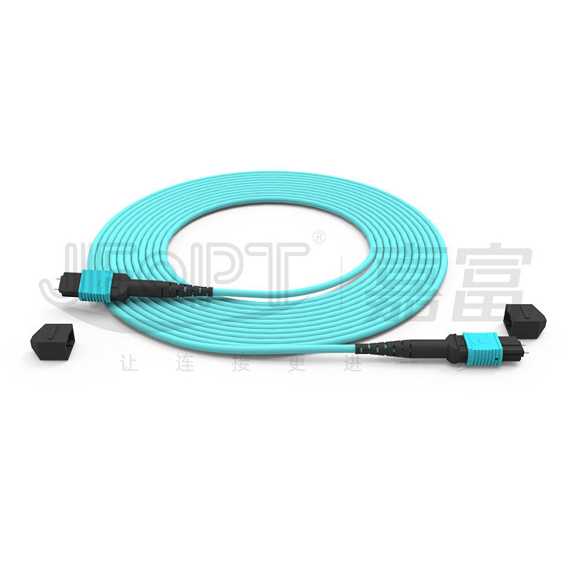 12 lõi Tốc độ MPO Patch Cord Aqua Color cho kết nối trung tâm dữ liệu 10G Multi-mode OM3 Fiber Optic Patch Cord
