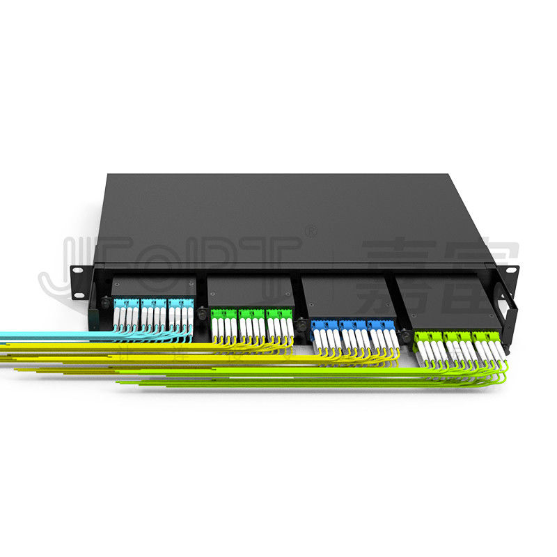 19 inch 1U 96 lõi 4 phần mô-đun hộp MPO Patch Panel ODF với mặc định tiêu chuẩn dây chuỗi LC kim loại giá đỡ gắn