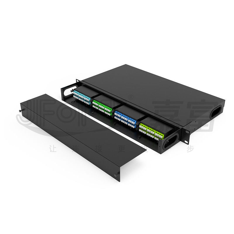 19 inch 1U 96 lõi 4 phần mô-đun hộp MPO Patch Panel ODF với mặc định tiêu chuẩn dây chuỗi LC kim loại giá đỡ gắn