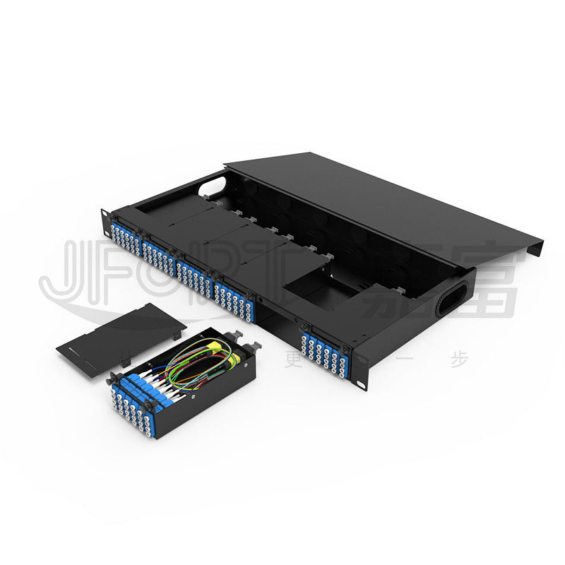 1U MPO-LC G657A1 144 lõi mật độ hộp kết nối mật độ cao với bộ điều chỉnh LC khung thép cán lạnh