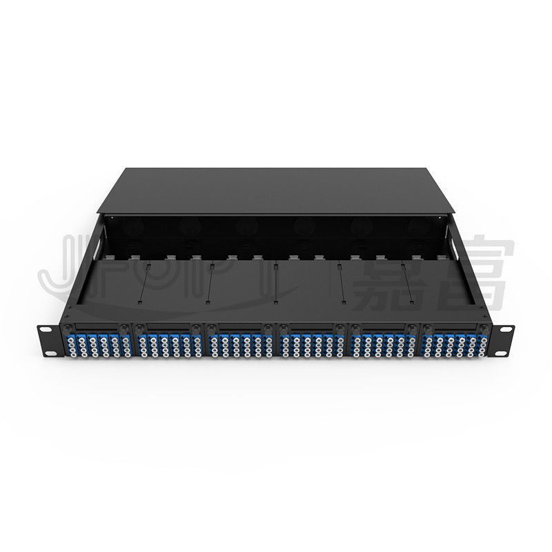 1U MPO-LC G657A1 144 lõi mật độ hộp kết nối mật độ cao với bộ điều chỉnh LC khung thép cán lạnh