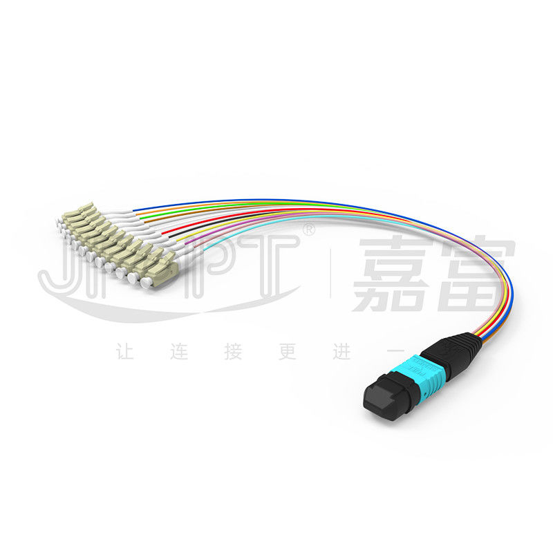 Cáp đột phá SENKO MPO LC Chèn tổn thất thấp Đầu nối Aqua / Beige 850 / 1300nm Dây nối sợi quang 0,9mm