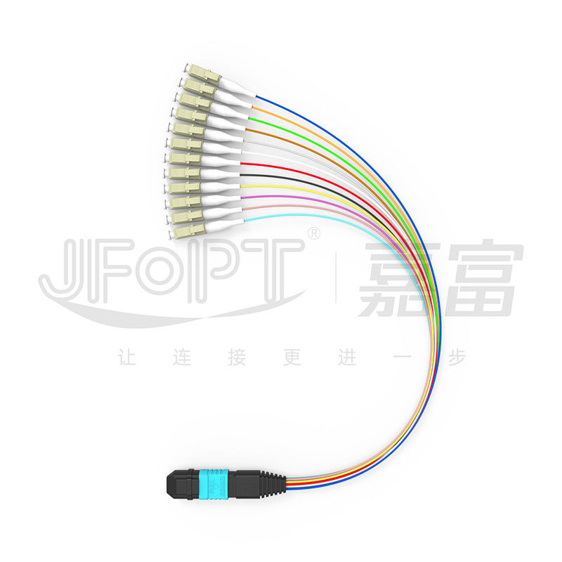 Cáp đột phá SENKO MPO LC Chèn tổn thất thấp Đầu nối Aqua / Beige 850 / 1300nm Dây nối sợi quang 0,9mm