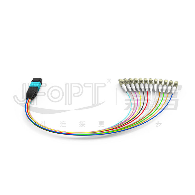 Cáp đột phá SENKO MPO LC Chèn tổn thất thấp Đầu nối Aqua / Beige 850 / 1300nm Dây nối sợi quang 0,9mm