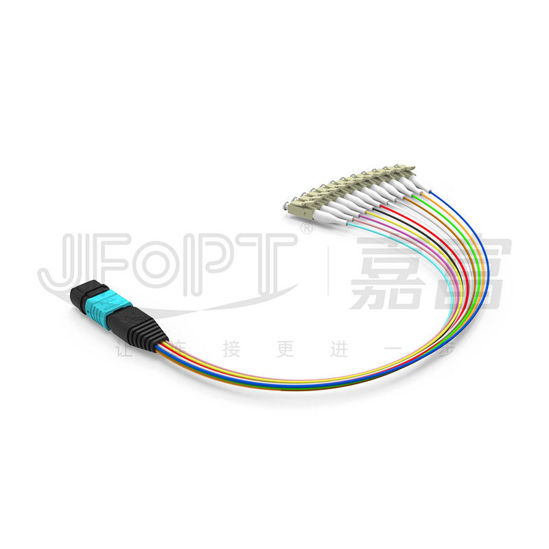Cáp đột phá SENKO MPO LC Chèn tổn thất thấp Đầu nối Aqua / Beige 850 / 1300nm Dây nối sợi quang 0,9mm