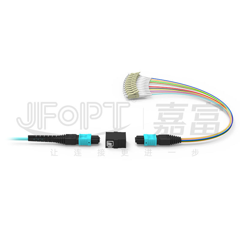 Cáp đột phá SENKO MPO LC Chèn tổn thất thấp Đầu nối Aqua / Beige 850 / 1300nm Dây nối sợi quang 0,9mm