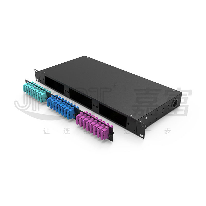 1U cố định Patch Panel Capacity 12/24/48 Fiber Rack Mount Patch Panel Optonal LC/SC/FC/ST Adapters