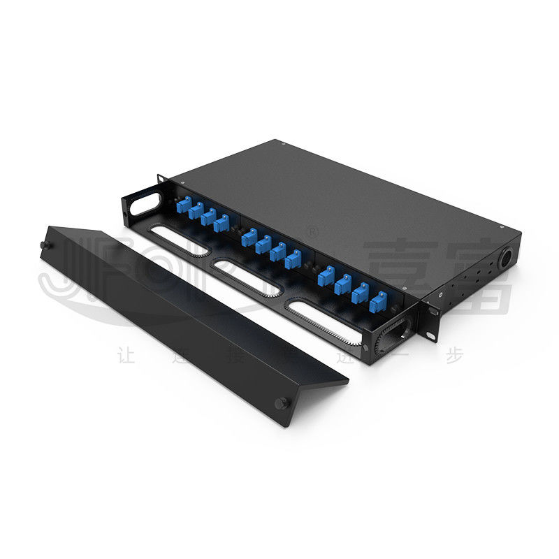 1U cố định Patch Panel Capacity 12/24/48 Fiber Rack Mount Patch Panel Optonal LC/SC/FC/ST Adapters