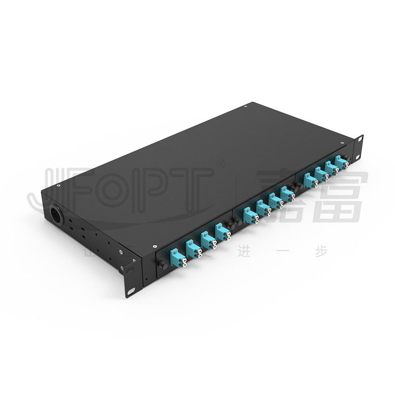 Bảng vá sợi thép cuộn lạnh 24 sợi dung lượng 19 inch Đứng trên kệ với 12/24 khay khe SC / LC / FC / ST cố định ODF