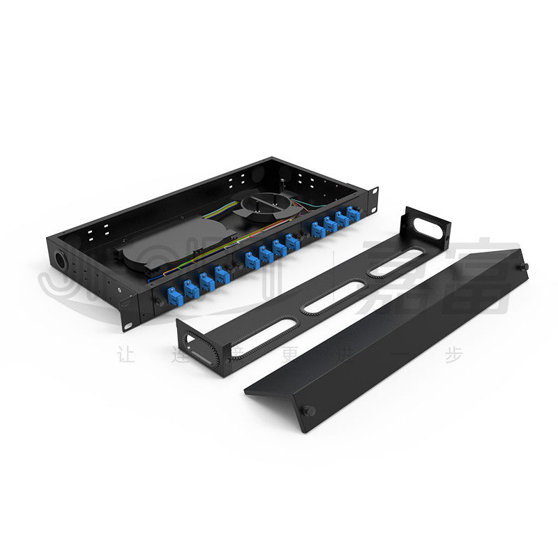 Bảng vá sợi thép cuộn lạnh 24 sợi dung lượng 19 inch Đứng trên kệ với 12/24 khay khe SC / LC / FC / ST cố định ODF