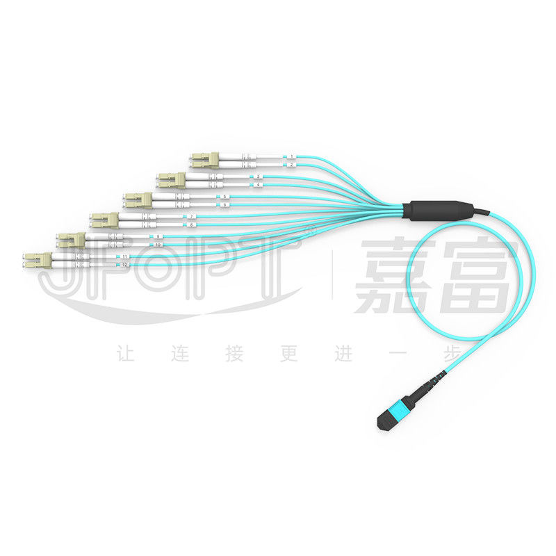 Không phơi phơi dây cáp MPO với đầu nối LC 12 sợi đơn OM3 OM4 MPO cuối LC cuối Duplex