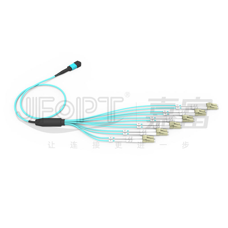 Không phơi phơi dây cáp MPO với đầu nối LC 12 sợi đơn OM3 OM4 MPO cuối LC cuối Duplex