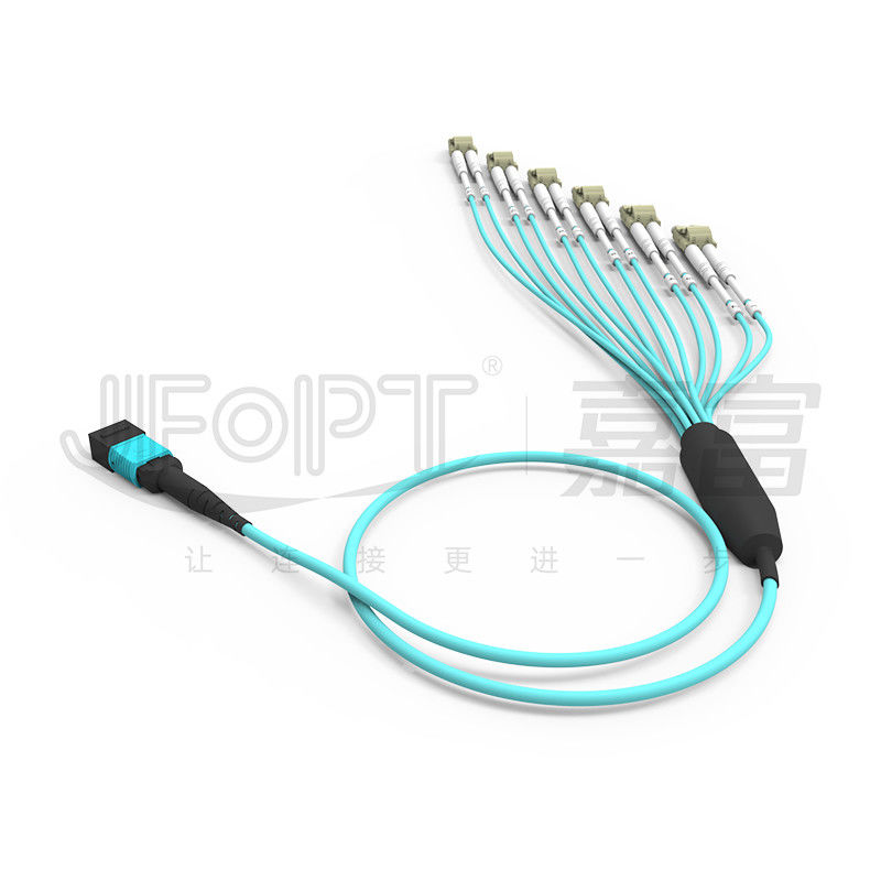 Không phơi phơi dây cáp MPO với đầu nối LC 12 sợi đơn OM3 OM4 MPO cuối LC cuối Duplex