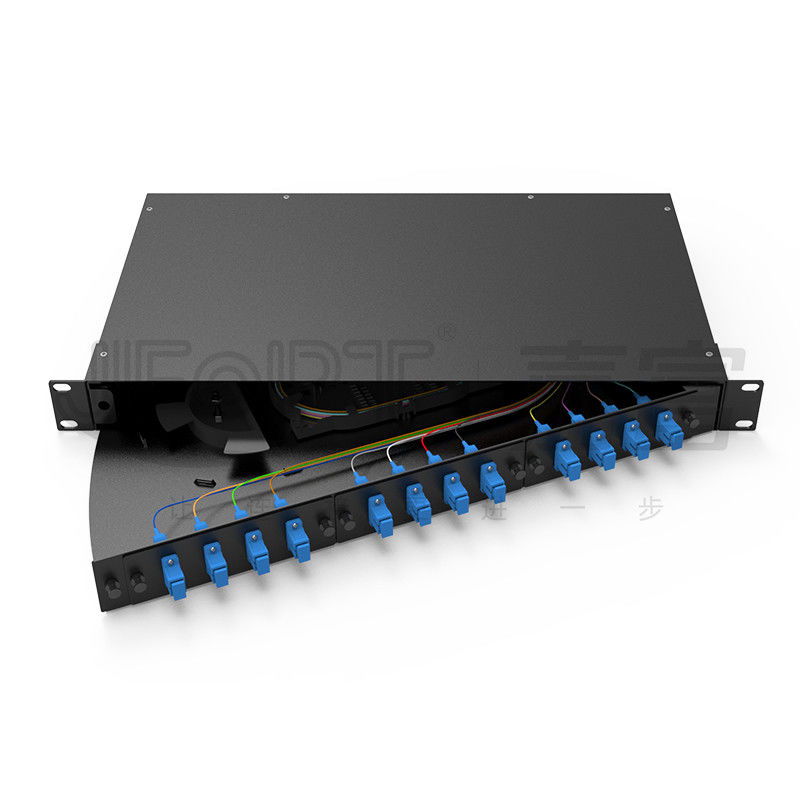FTTZ FTTB 1U Thiết kế xoay Fusion Splice Tray 12/24/48/96 Cores Fiber Patch Panel Thép cán nguội Tủ gắn tủ